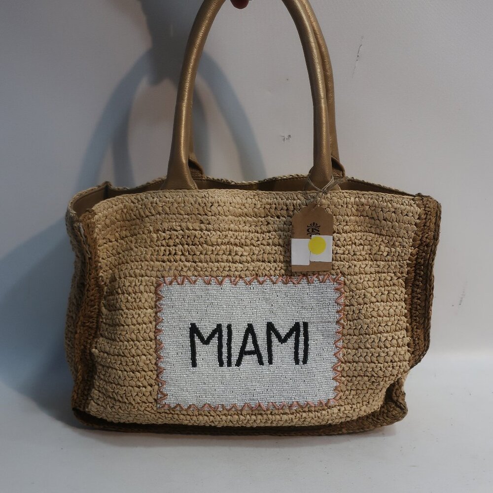 NWT Womens De Siena Miami Raffia Natural White Resortwear Shoulder Tote Handbag